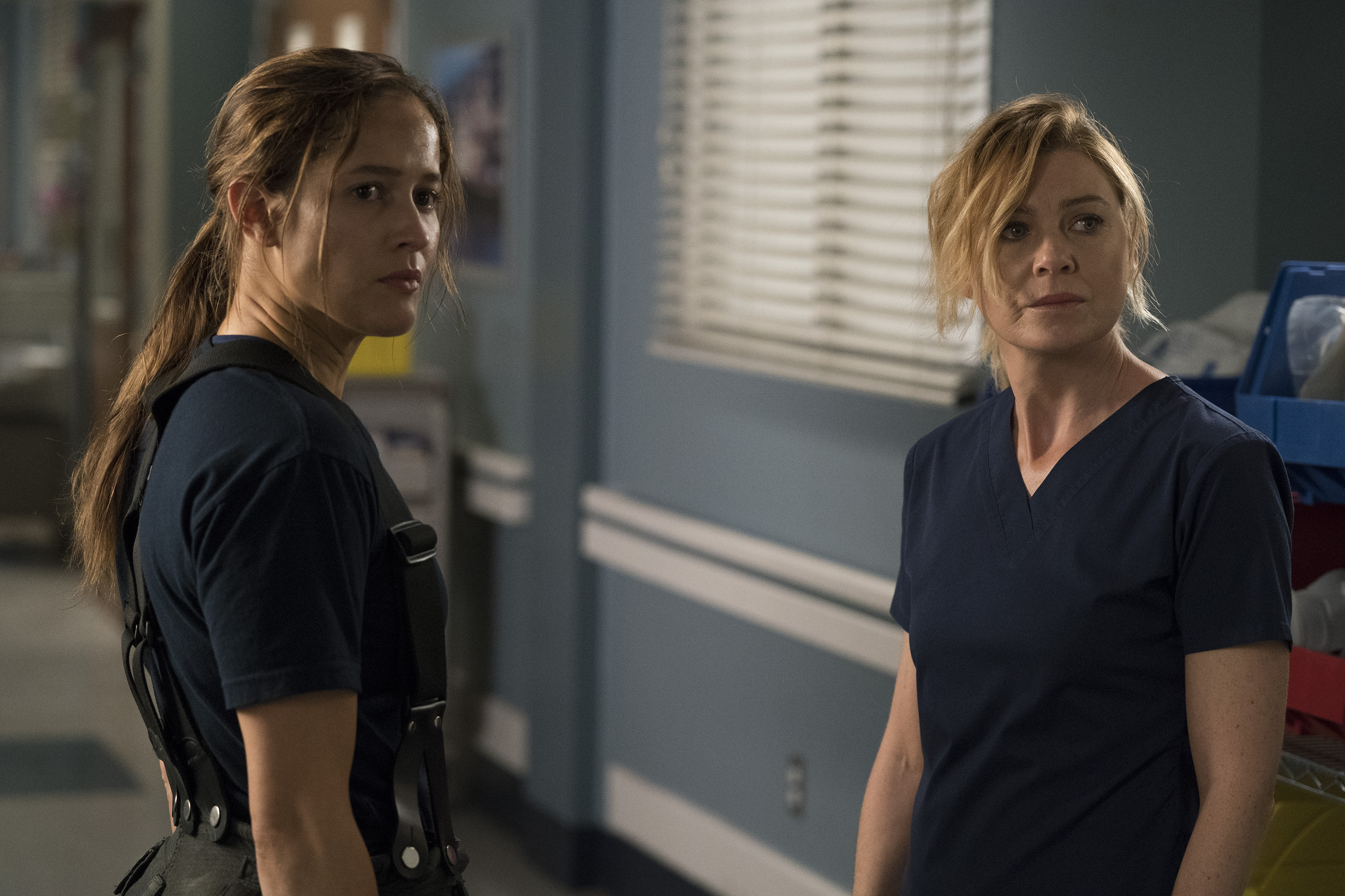 "Station 19's" Andy Herrera (Jaina Lee Ortiz) and "Grey's Anatomy's" Meredith Grey (Ellen Pompeo)