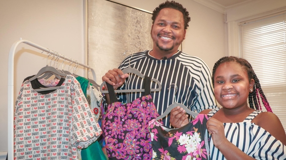 Dad sews custom dresses for daughter