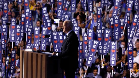 President Joe Biden delivers the keynote on his political career during Day 1 of the DNC