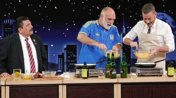 Chef Jose Andres Makes Tortilla Vaga and Pours Sidra with Jimmy Kimmel and Guillermo