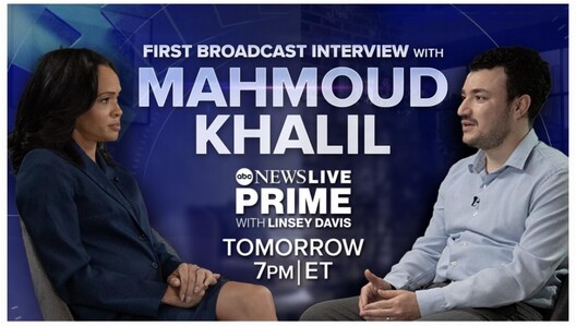 ABC News Live "Prime" anchor Linsey Davis has the first broadcast interview with Mahmoud Khalil MONDAY