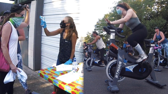 Cycling studio takes their classes outside