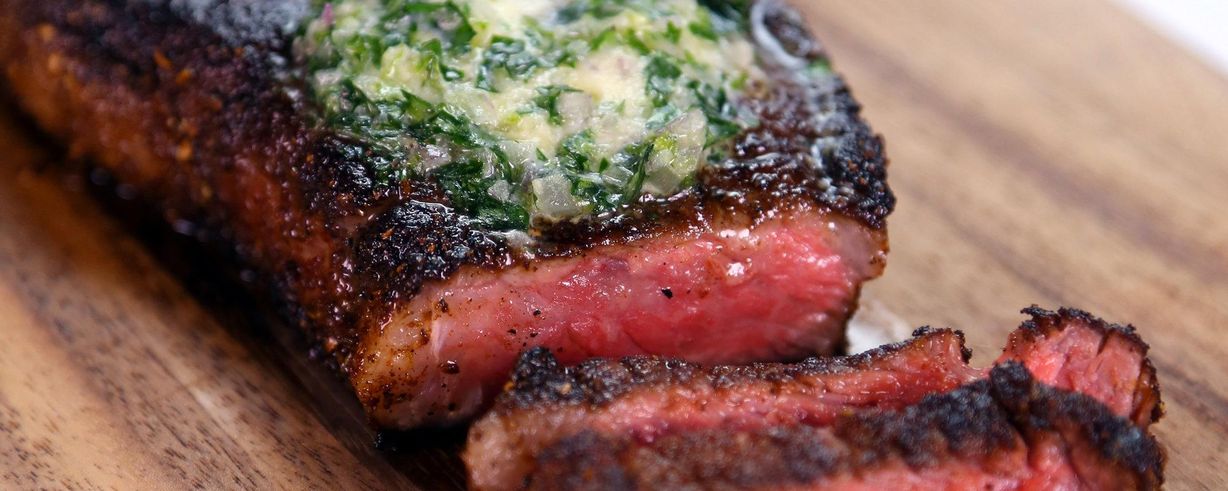 Michael Symons Strip Steak With Compound Butter Recipe The Chew 